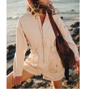 FP Movement by Free People Cream Utility Romper with Zip Front